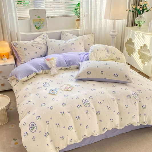 Lenjerie de pat 1 persoana, Finet Creponat, cu elastic, 4 piese, 100% bumbac | 0386-PV