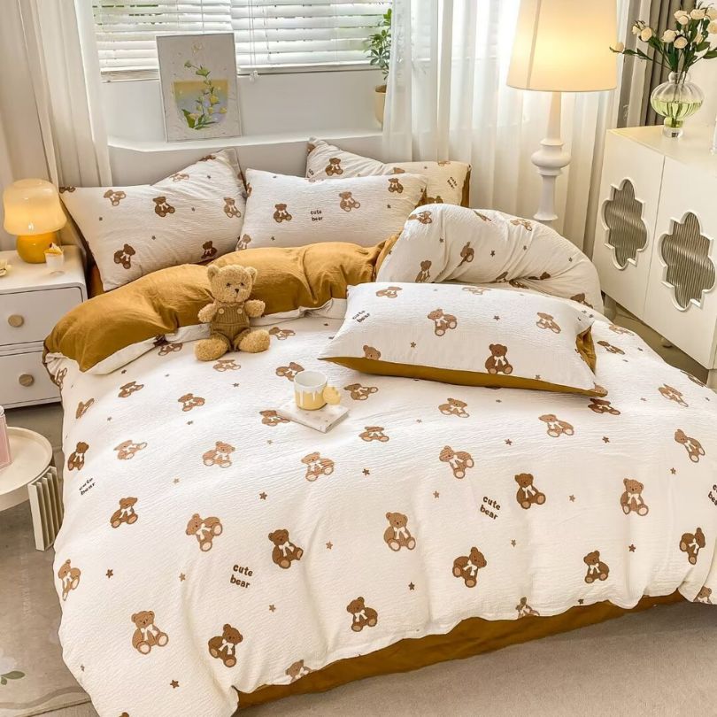 Lenjerie de pat 1 persoana, Finet Creponat, cu elastic, 4 piese, 100% bumbac | 0387-PV