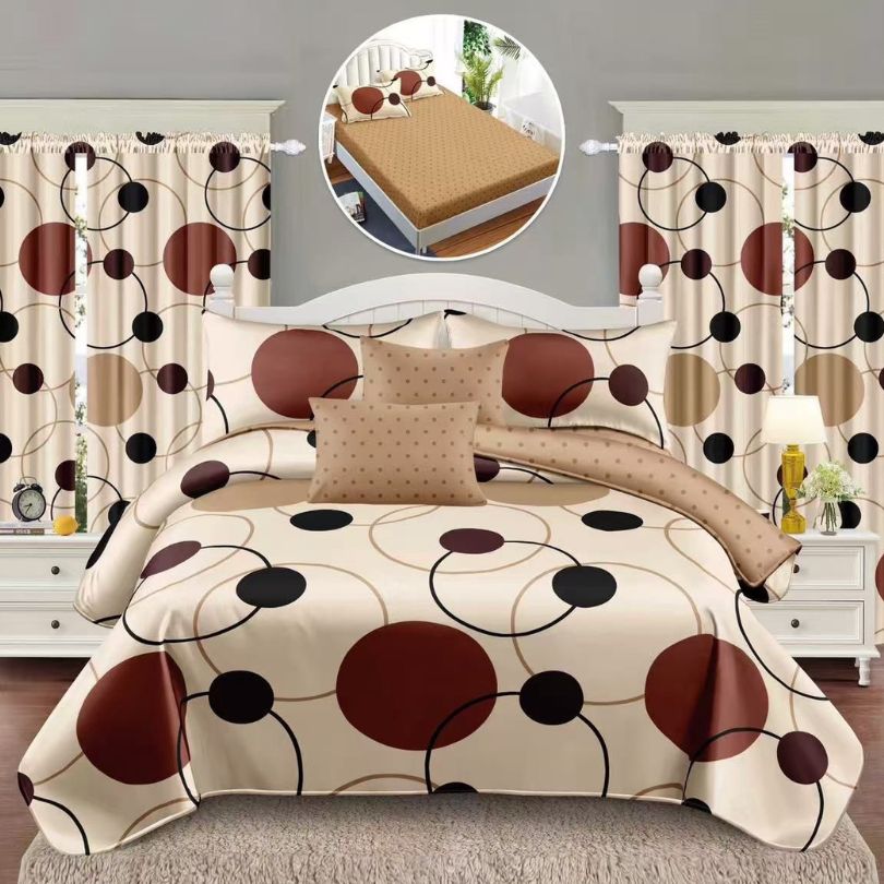 Lenjerie de pat 8 piese, cearceaf cu elastic, draperii incluse, set complet și elegant | 3213-S