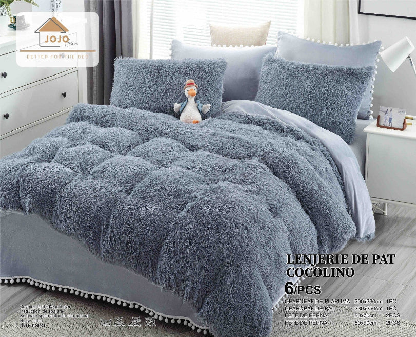 Lenjerie de pat Cocolino Fluffy - 6 piese | Confort si caldura pentru nopti relaxante  | COD 0941-J