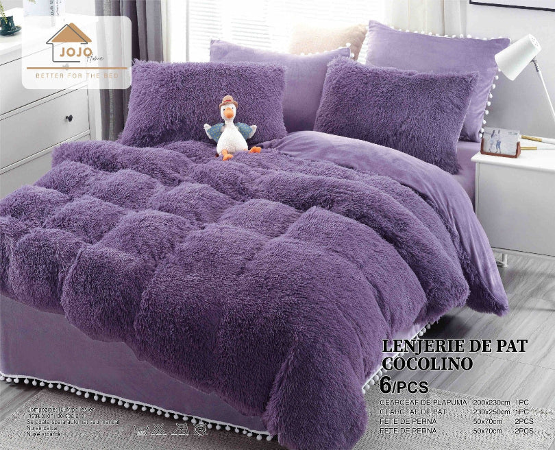 Lenjerie de pat Cocolino Fluffy - 6 piese | Confort si caldura pentru nopti relaxante  | COD 0946-J