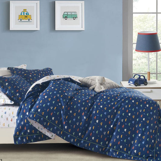 Lenjerie de pat copii, 1 persoana, Bumbac 100% Percal, cu 2 fete, 4 piese, cu elastic | 407-PV