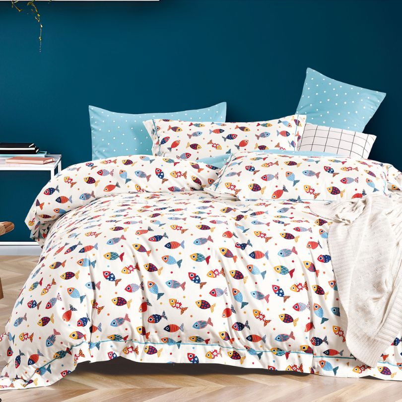 Lenjerie de pat copii, 1 persoana, Bumbac 100% Percal, cu 2 fete, 4 piese, cu elastic | 408-PV