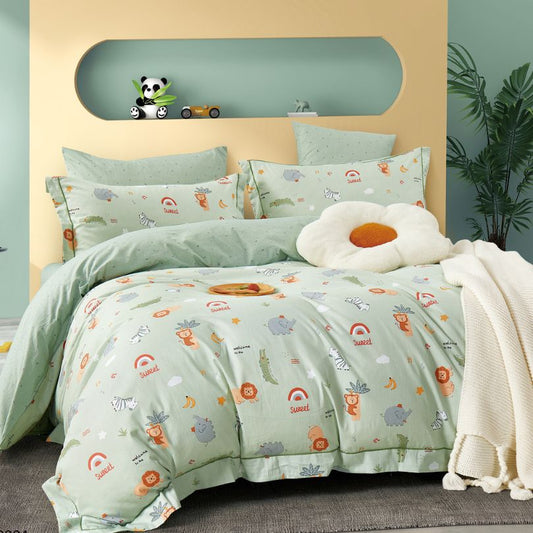 Lenjerie de pat copii, 1 persoana, Bumbac 100% Percal, cu 2 fete, 4 piese, cu elastic | 409-PV