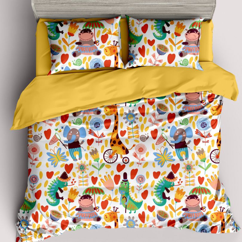 Lenjerie de pat copii, 1 persoana, Bumbac 100% Percal, cu 2 fete, 4 piese, cu elastic | 417-PV