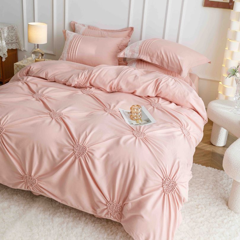 Lenjerie de pat din finet cu inimi brodate, 6 piese, ultra moale si romantica | 2477-J 