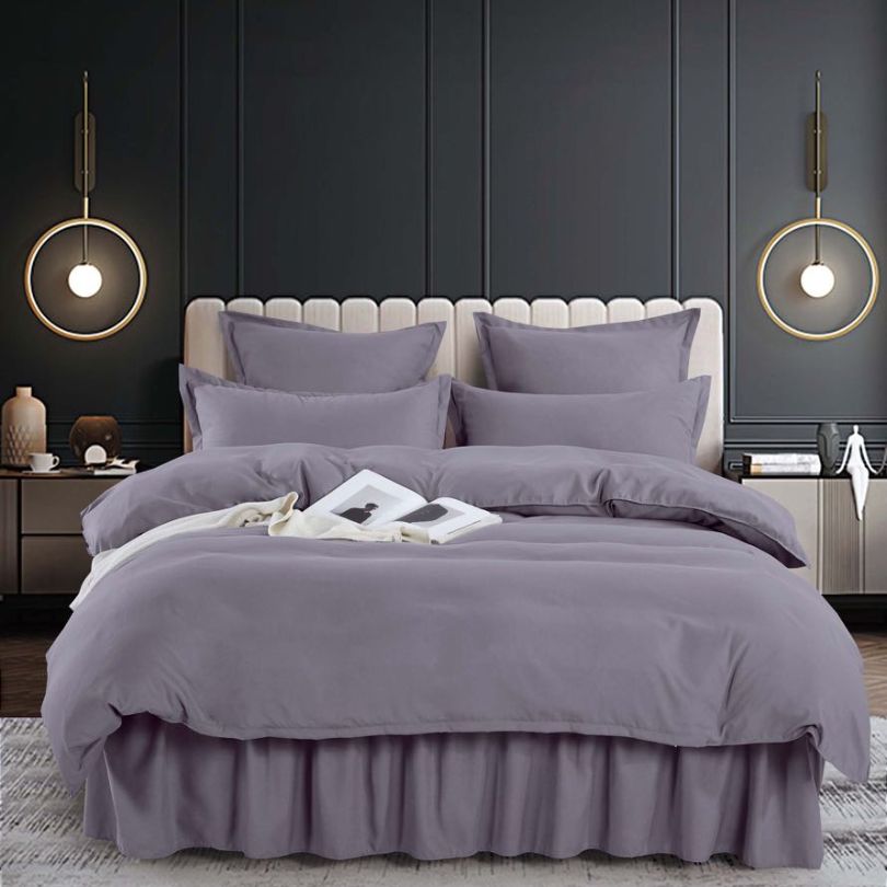 Lenjerie de pat din finet gros uni, 6 piese, cearceaf cu volane, eleganta si confort | 2489-J