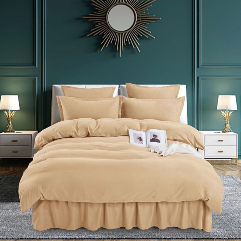 Lenjerie de pat din finet gros uni, 6 piese, cearceaf cu volane, eleganta si confort | 2490-J