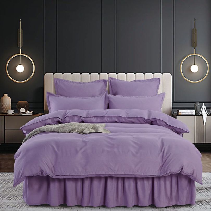 Lenjerie de pat din finet gros uni, 6 piese, cearceaf cu volane, eleganta și confort | 2491-J