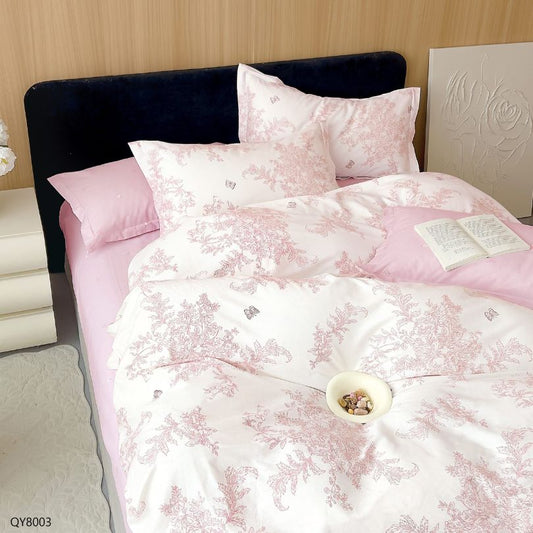 Lenjerie de pat dublu, Bumbac 100% Percal, cu elastic, 4 piese | 0393-PV