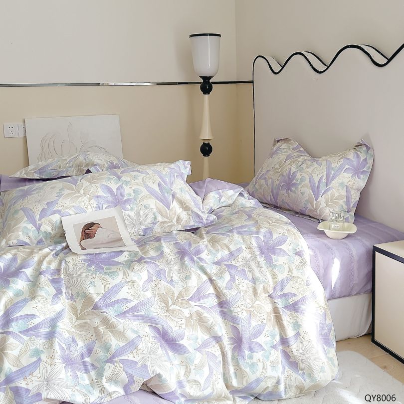 Lenjerie de pat dublu, Bumbac 100% Percal, cu elastic, 4 piese | 0395-PV