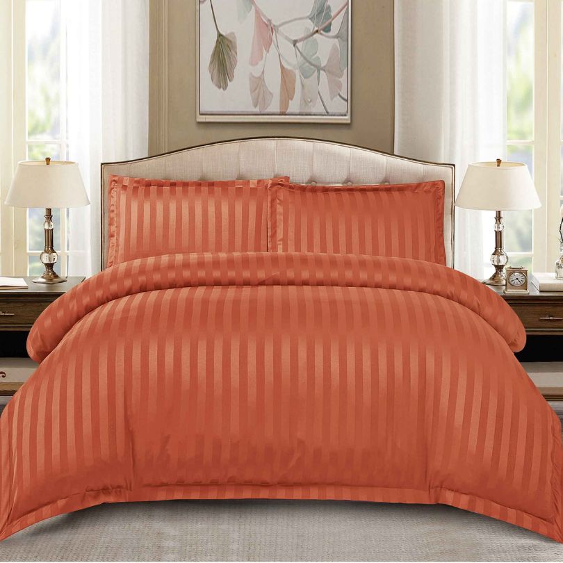 Lenjerie de pat dublu, Damasc Finetat, cu ELASTIC, 4 piese, 100% bumbac | 0173-PV