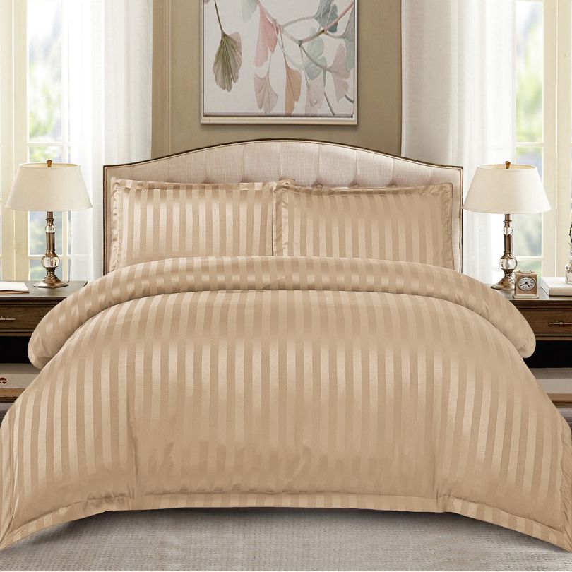 Lenjerie de pat dublu, Damasc Finetat, cu ELASTIC, 4 piese, 100% bumbac | 0177-PV