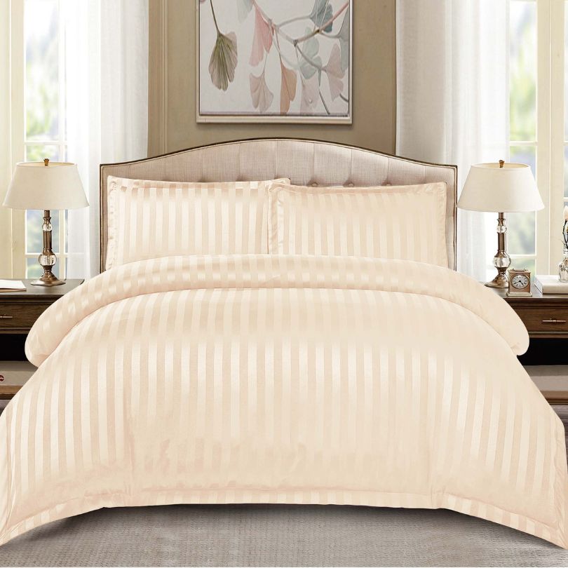 Lenjerie de pat dublu, Damasc Finetat, cu ELASTIC, 4 piese, 100% bumbac | 0179-PV