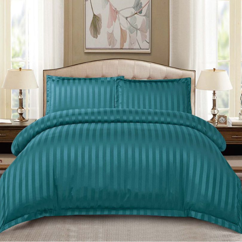 Lenjerie de pat dublu, Damasc Finetat, cu ELASTIC, 4 piese, 100% bumbac | 0180-PV