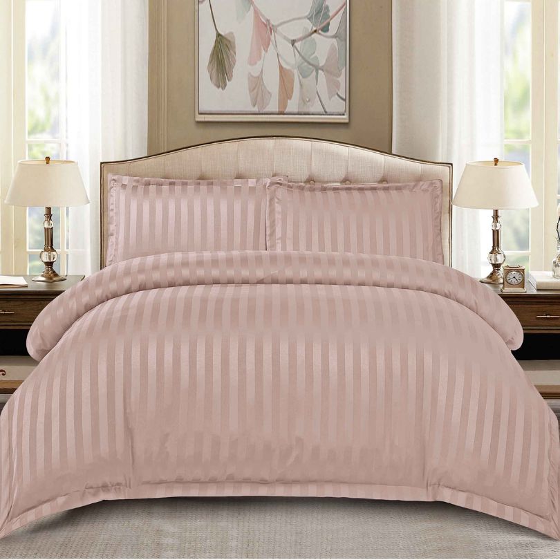 Lenjerie de pat dublu, Damasc Finetat, cu ELASTIC, 4 piese, 100% bumbac | 0189-PV