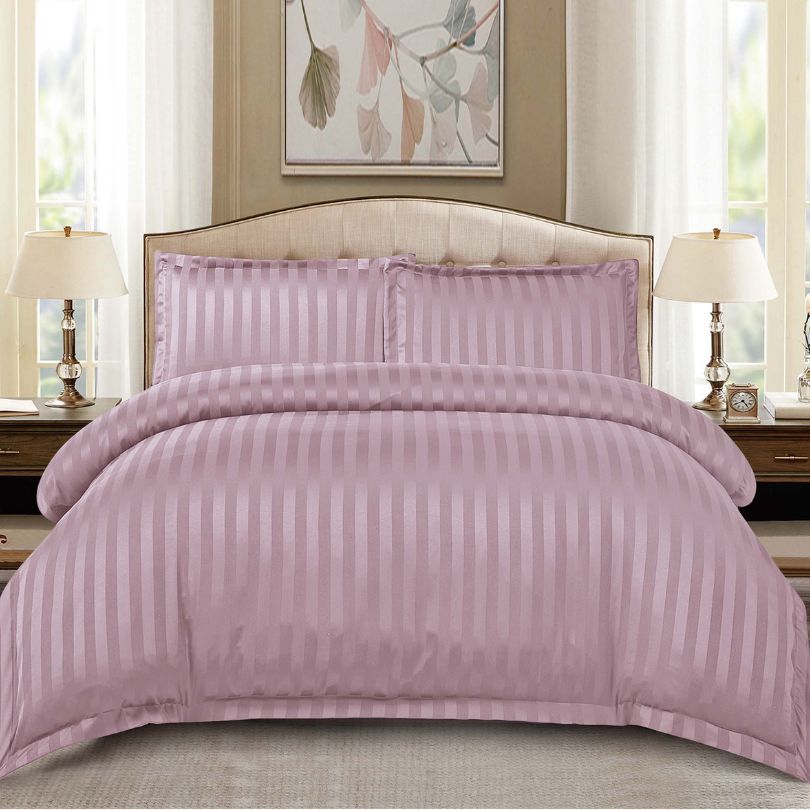 Lenjerie de pat dublu, Damasc Finetat, cu ELASTIC, 4 piese, 100% bumbac | 0193-PV