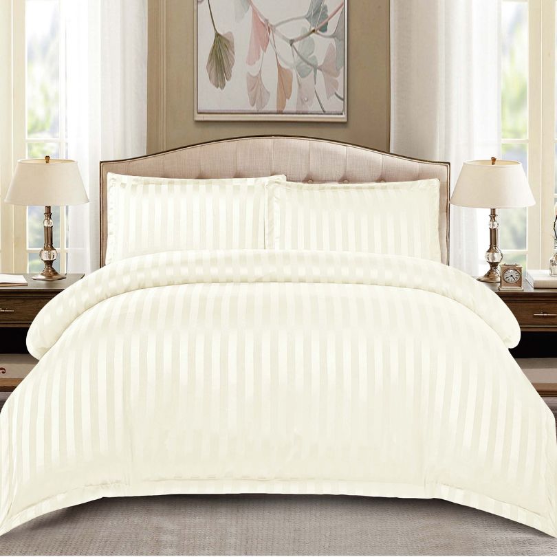 Lenjerie de pat dublu, Damasc Finetat, cu ELASTIC, 4 piese, 100% bumbac | 0195-PV