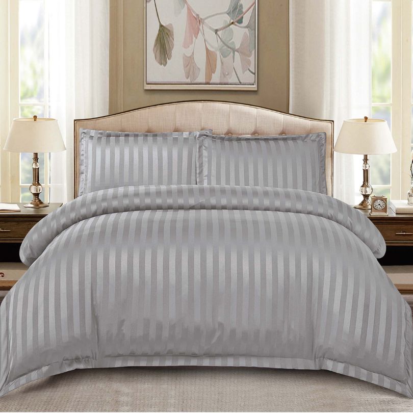 Lenjerie de pat dublu, Damasc Finetat, cu ELASTIC, 4 piese, 100% bumbac | 0197-PV