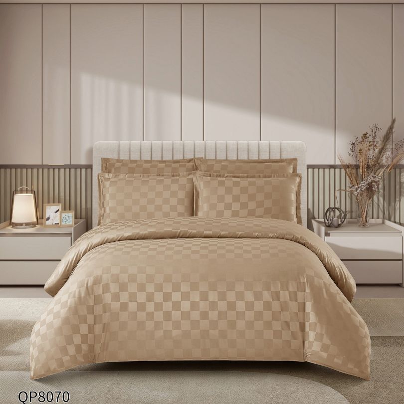 Lenjerie de pat dublu, Damasc Finetat, cu ELASTIC, 4 piese, 100% bumbac | 0201-PV