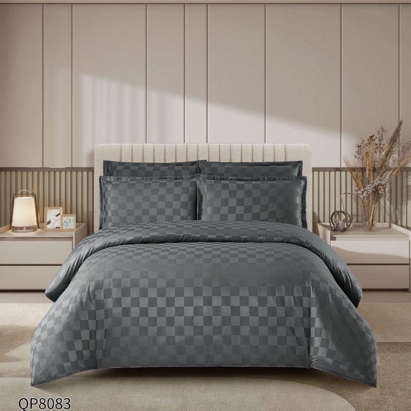 Lenjerie de pat dublu, Damasc Finetat, cu ELASTIC, 4 piese, 100% bumbac | 0203-PV