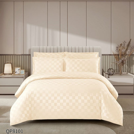 Lenjerie de pat dublu, Damasc Finetat, cu ELASTIC, 4 piese, 100% bumbac | 0205-PV