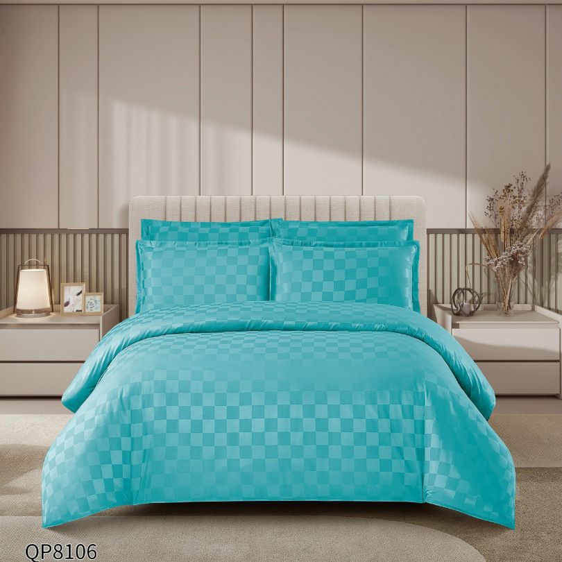 Lenjerie de pat dublu, Damasc Finetat, cu ELASTIC, 4 piese, 100% bumbac | 0206-PV