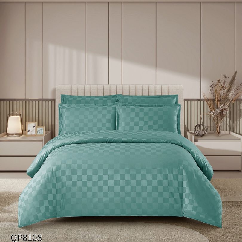 Lenjerie de pat dublu, Damasc Finetat, cu ELASTIC, 4 piese, 100% bumbac | 0207-PV