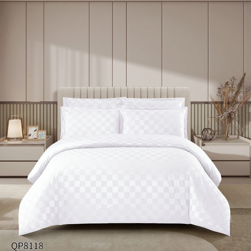 Lenjerie de pat dublu, Damasc Finetat, cu ELASTIC, 4 piese, 100% bumbac | 0208-PV