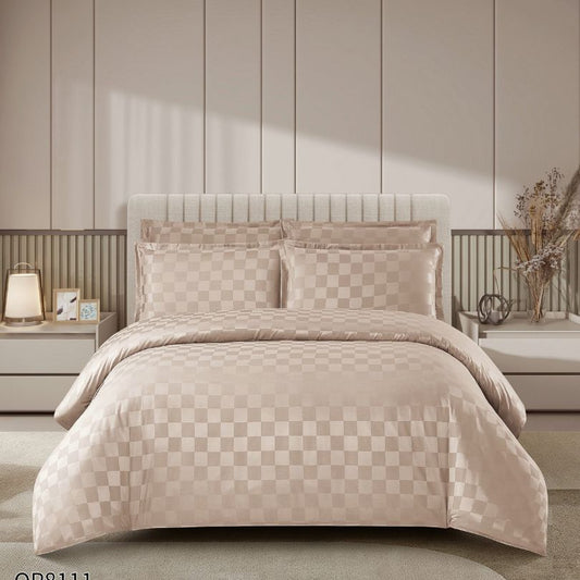 Lenjerie de pat dublu, Damasc Finetat, cu ELASTIC, 4 piese, 100% bumbac | 0209-PV