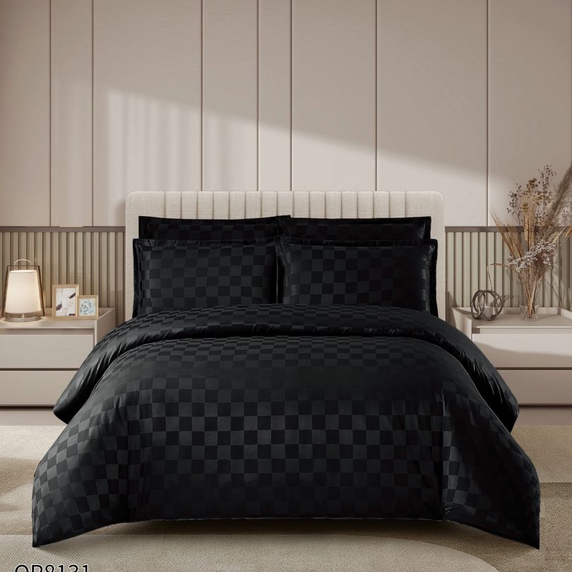 Lenjerie de pat dublu, Damasc Finetat, cu ELASTIC, 4 piese, 100% bumbac | 0211-PV