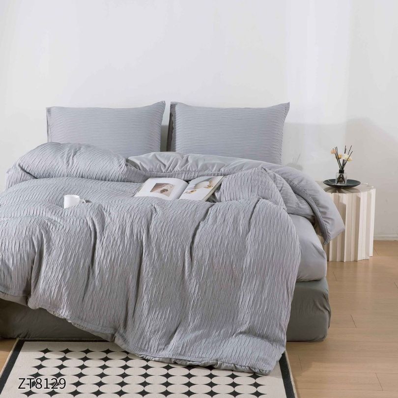 Lenjerie de pat dublu, Finet Crepon, cu elastic, 4 piese, 100% bumbac | 0460-PV