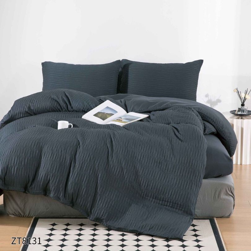 Lenjerie de pat dublu, Finet Crepon, cu elastic, 4 piese, 100% bumbac | 0461-PV