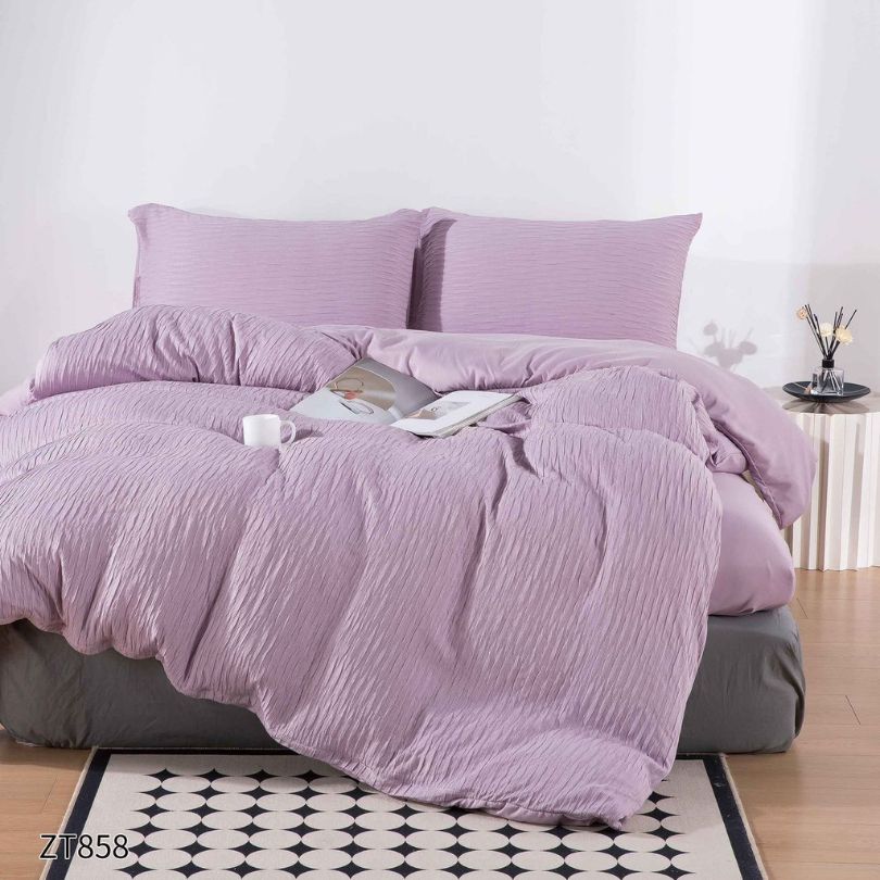 Lenjerie de pat dublu, Finet Crepon, cu elastic, 4 piese, 100% bumbac | 0466-PV