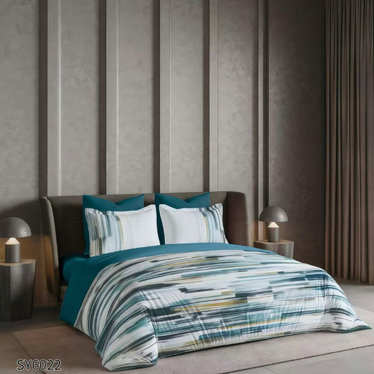 Lenjerie de pat dublu, Finet, cu elastic, 6 piese, Imprimare digitala | 0246-PV