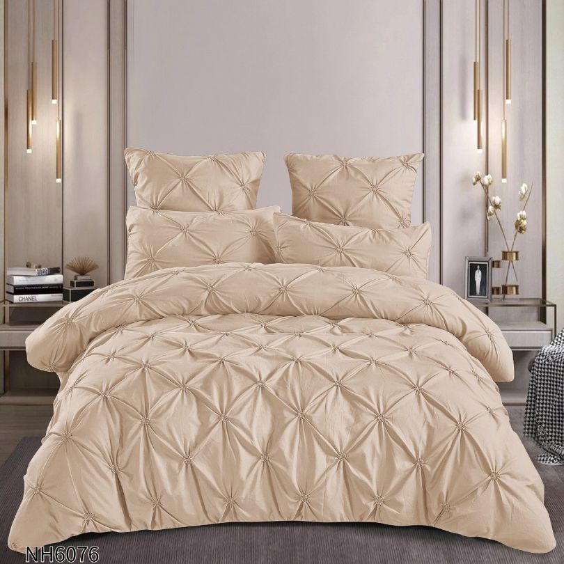 Lenjerie de pat dublu, Finetat, cu elastic, 6 piese, 100% bumbac| 0259-PV