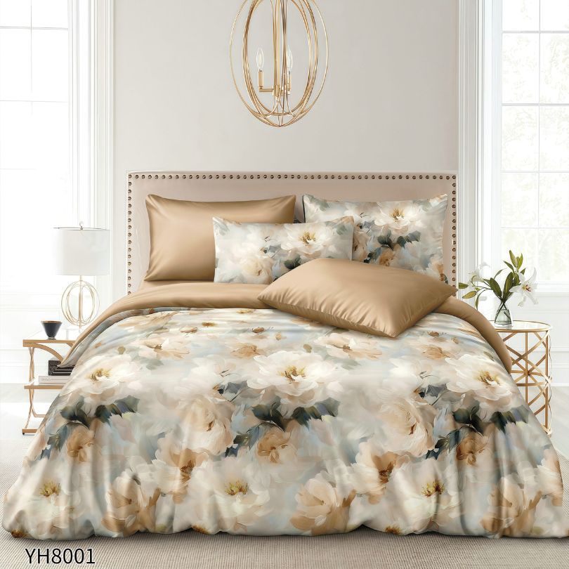 Lenjerie de pat dublu, Satin Extra Fin, cu elastic, 4 piese, 100% bumbac | 0297-PV