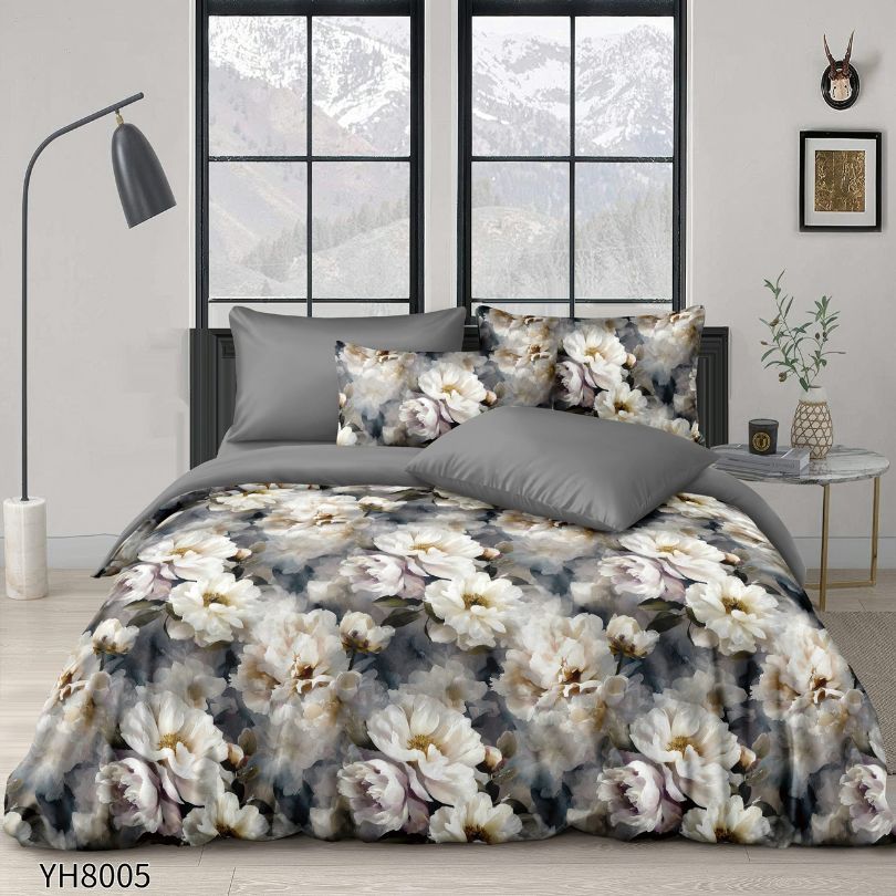 Lenjerie de pat dublu, Satin Extra Fin, cu elastic, 4 piese, 100% bumbac | 0320-PV