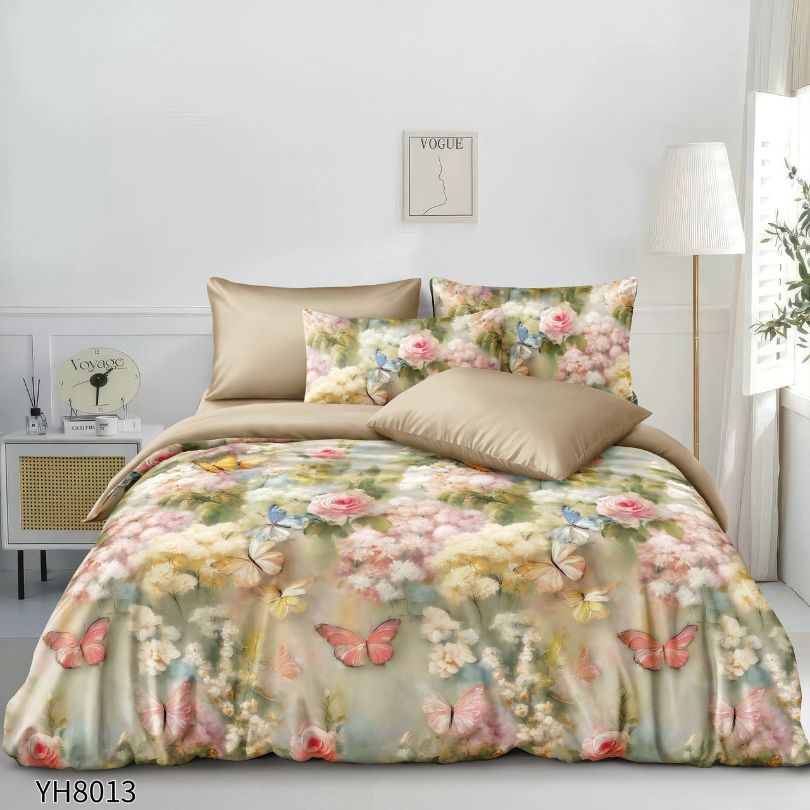 Lenjerie de pat dublu, Satin Extra Fin, cu elastic, 4 piese, 100% bumbac | 0329-PV