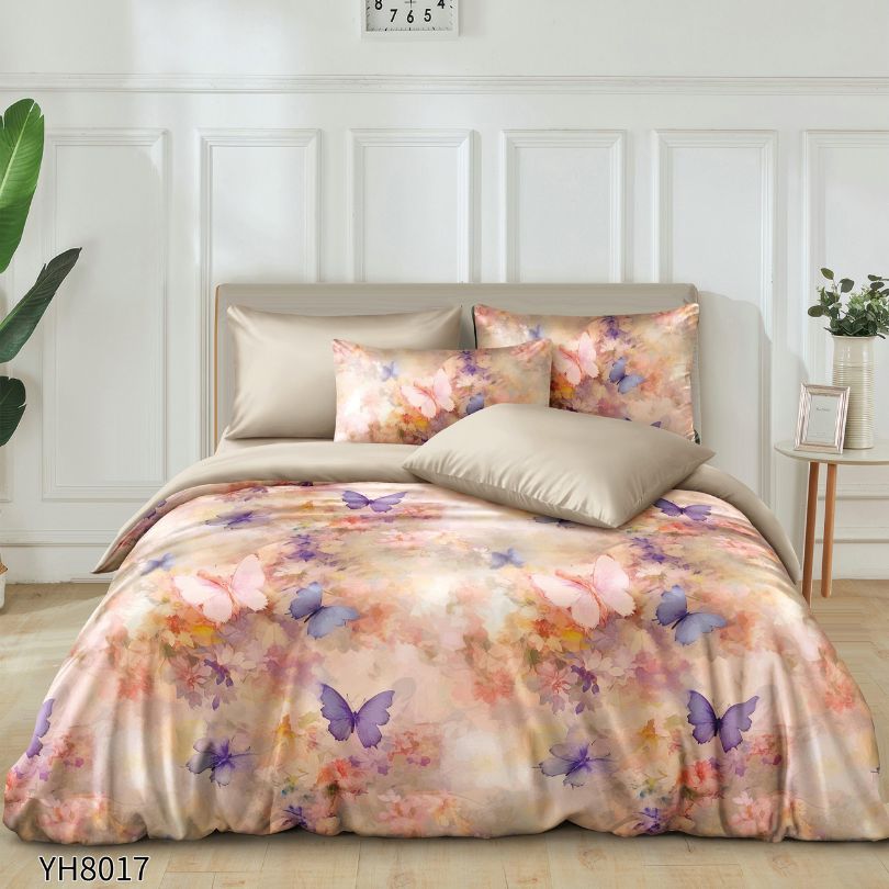 Lenjerie de pat dublu, Satin Extra Fin, cu elastic, 4 piese, 100% bumbac | 0333-PV