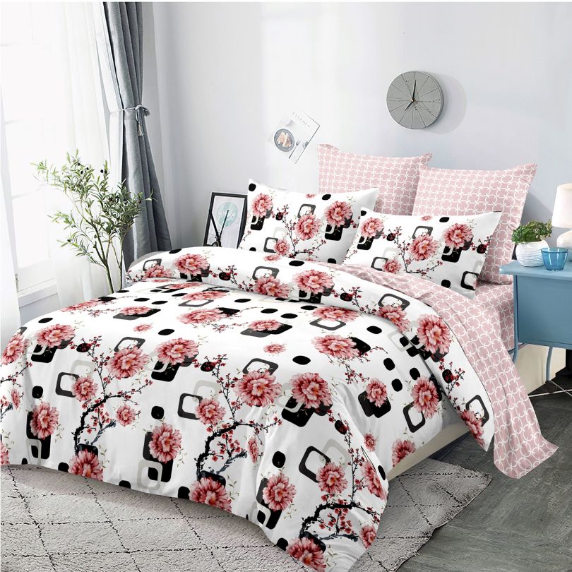 Lenjerie de pat dublu finet, 6 piese, 100% bumbac, fara elastic | 0278-PV