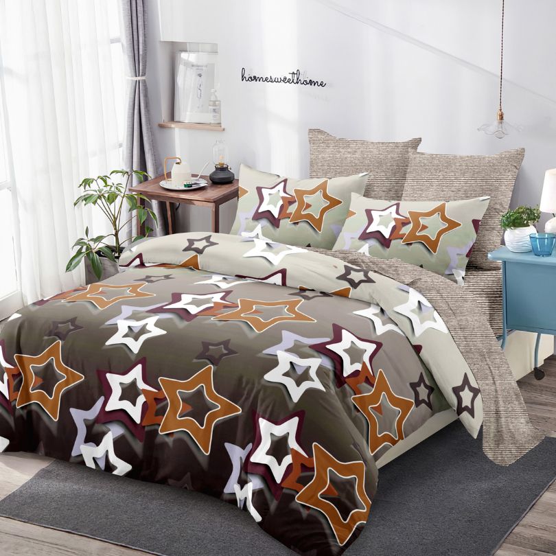 Lenjerie de pat dublu finet, 6 piese, 100% bumbac, fara elastic | 0279-PV