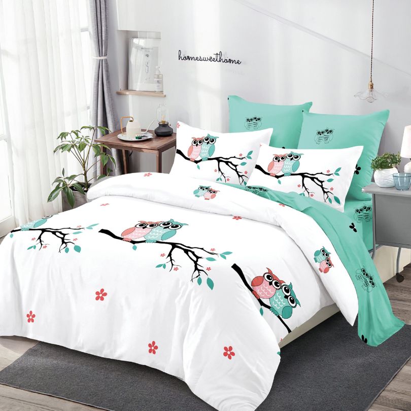 Lenjerie de pat dublu finet, 6 piese, 100% bumbac, fara elastic | 0284-PV