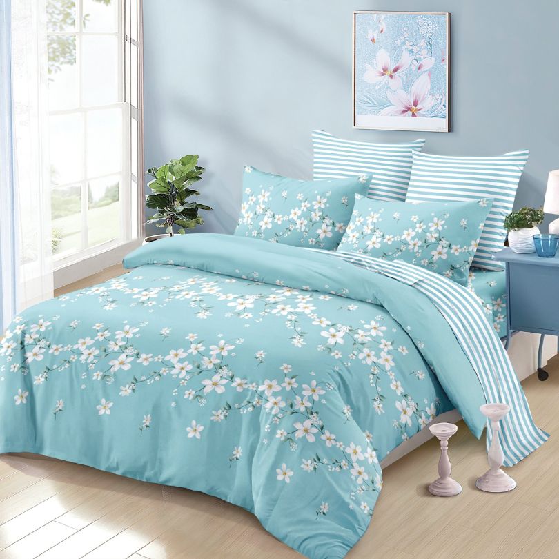 Lenjerie de pat dublu finet, 6 piese, 100% bumbac, fara elastic | 0285-PV