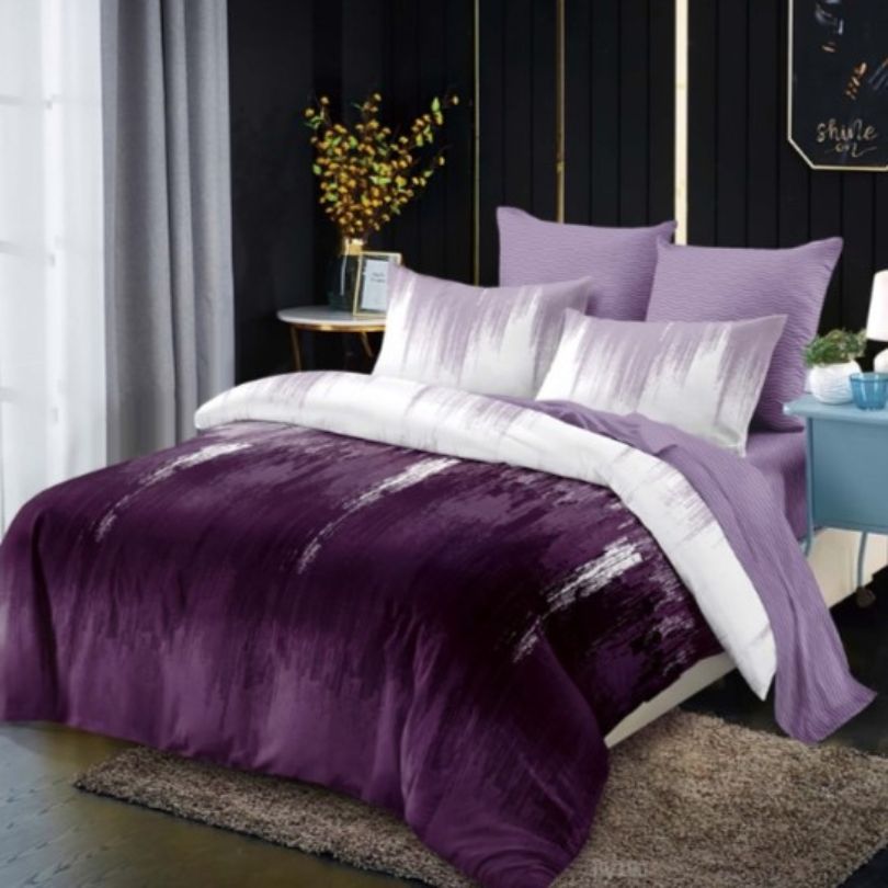 Lenjerie de pat dublu finet, 6 piese, 100% bumbac, fara elastic | 0289-PV