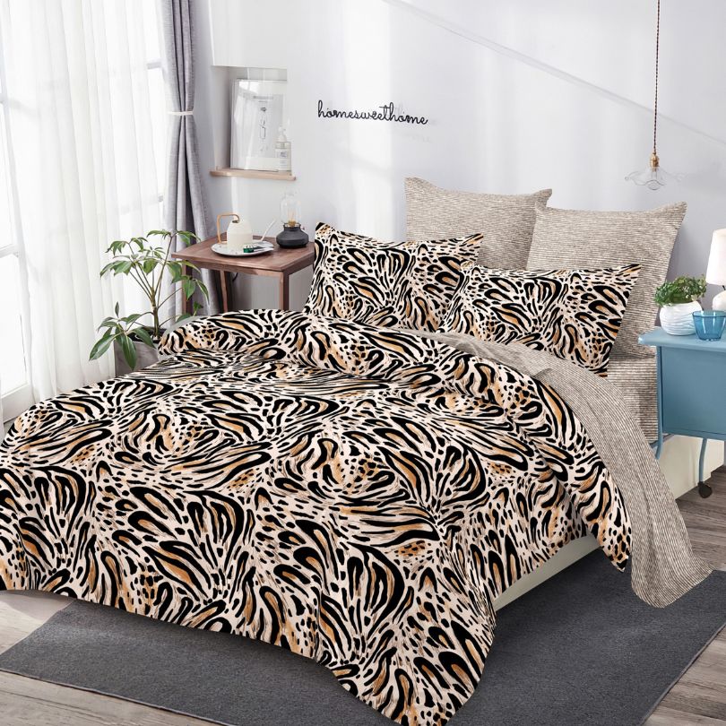 Lenjerie de pat dublu finet, 6 piese, 100% bumbac, fara elastic | 0292-PV