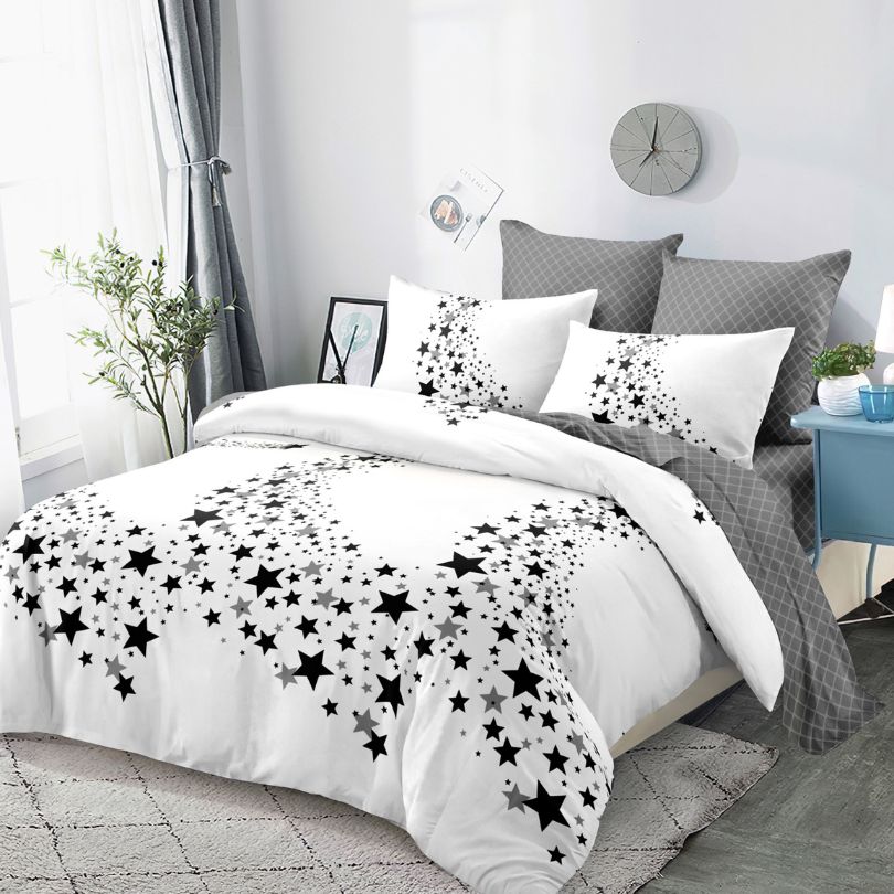 Lenjerie de pat dublu finet, 6 piese, 100% bumbac, fara elastic | 0293-PV