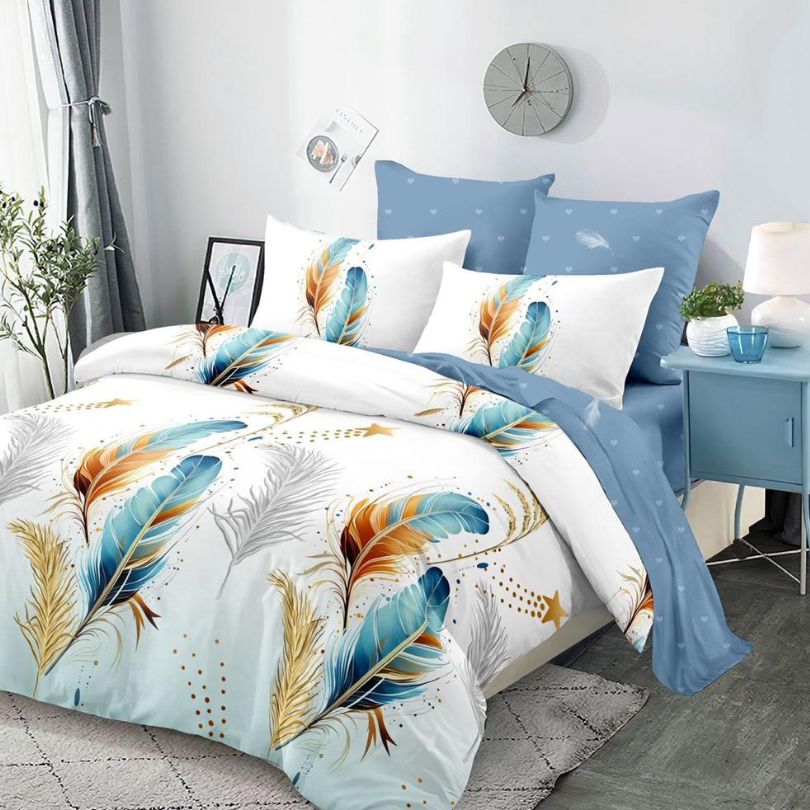 Lenjerie de pat finet cu elastic, 6 piese, ultra moale și modernă | 3942-CV
