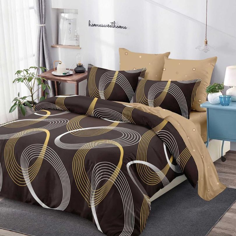 Lenjerie de pat finet cu elastic, 6 piese, ultra moale și modernă | 3944-CV