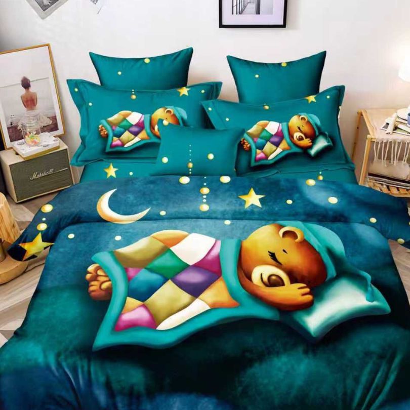 Lenjerie de pat finet cu imprimeu, 6 piese, ultra moale si colorata, design modern | 2675-S 